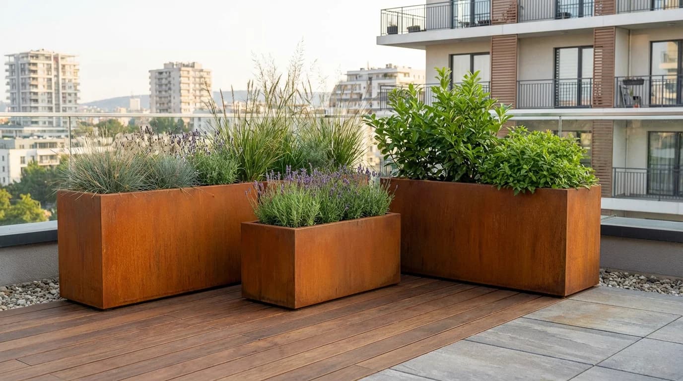 Aménager terrasse avec jardinière : 8 idées corten 2026